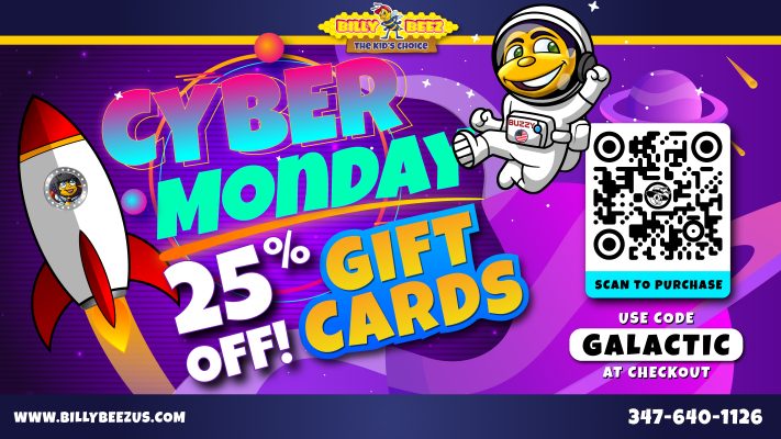 Billy Beez Cyber Monday Gift Cards 25% off online. 